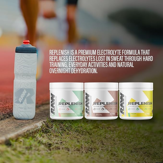 RAW Replenish Box, Premium Electrolytes Powder Recovery Formula, Lemon Lime (20 Sticks) - Flavored Electrolyte Drink Mix Supplement for Hydration, Replenishment, Endurance & Performance