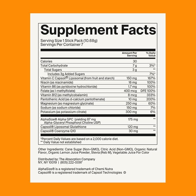 Electrolyte Powder Packets - Workout Recovery & Hydration Drink Mix with Liposomal Glutathione, Vitamin C & Methylated B Vitamins - Mango Lemonade (14 Sticks)
