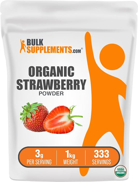BulkSupplements.com Organic Strawberry Powder - Strawberry Powder Supplement, Strawberry Powder Organic - No Sugar Added & Gluten Free, 3g per Serving, 1kg (2.2 lbs) (Pack of 1)