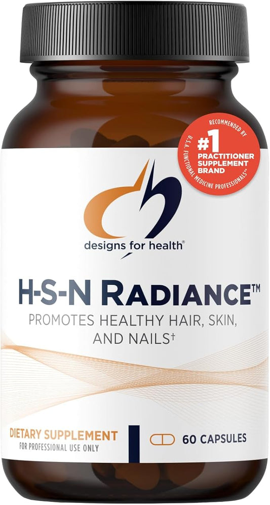Designs for Health H-S-N Radiance - Hair Skin Nails Vitamins for Women and Men - Promote Healthy Hair, Skin Elasticity & Strong Nails with Vitamin C, Biotin, Keratin & Botanicals (60 Capsules)