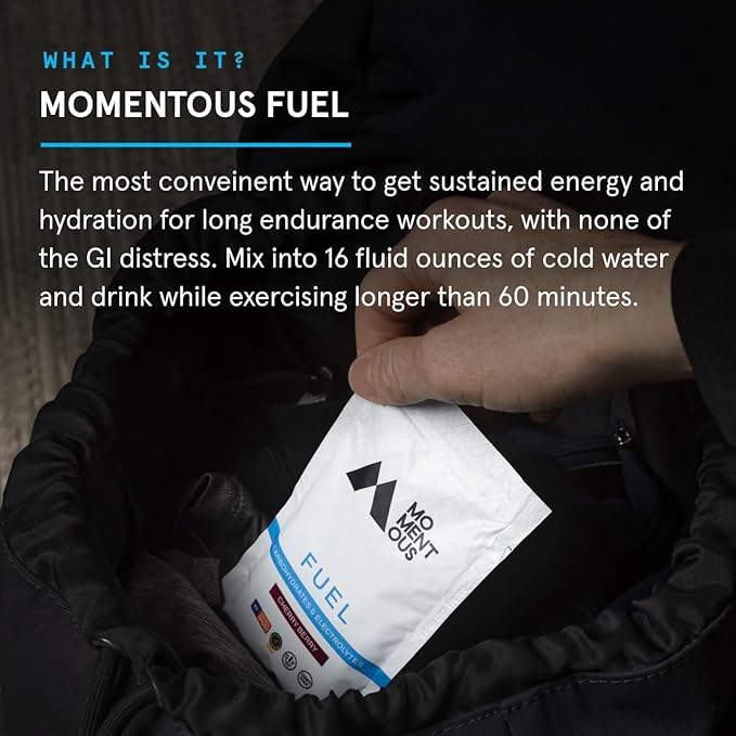 Momentous Fuel Intra-Workout Carbs & Electrolyte Drink Mix - Hydration Powder for Sustained Energy During Workouts - NSF Certified, GMO-Free, Gluten Free - 12 Single Serving Packets, Cherry Berry