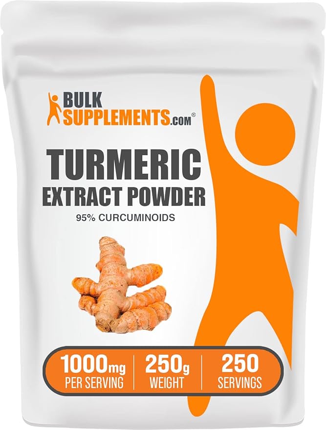 BulkSupplements.com Turmeric Extract Powder - from Turmeric Root, Curcumin Supplements 1000mg, Turmeric Curcumin Powder - Gluten Free, 1000mg per Serving, 250g (8.8 oz) (Pack of 1)