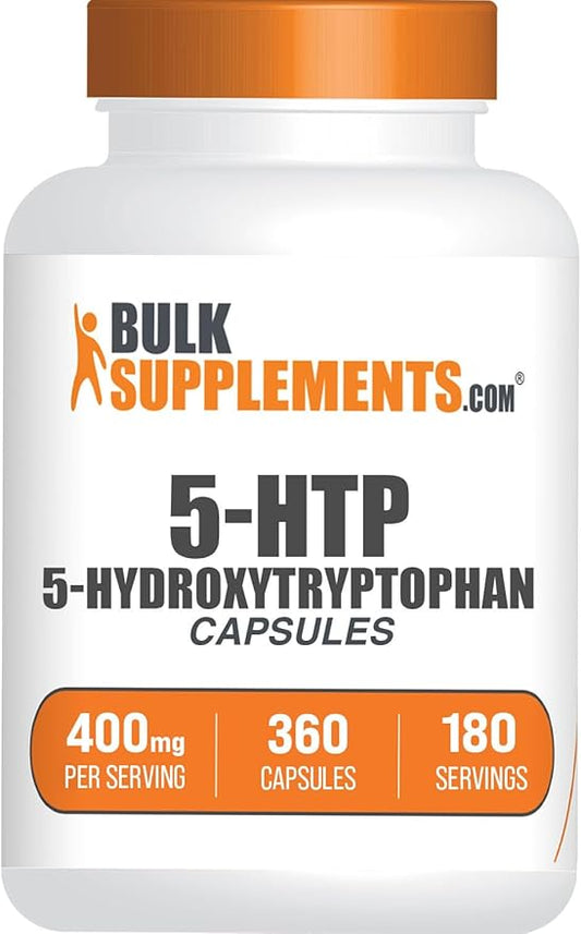 BulkSupplements.com 5-HTP Capsules - 5-Hydroxytryptophan, 5 HTP Supplement - 5-HTP 400mg, for Overall Well-Being - Gluten Free, 2 Capsules per Serving, 360 Capsules (Pack of 1)