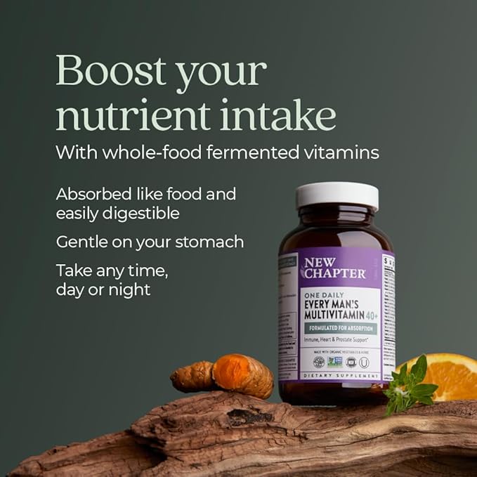 New Chapter Men's Multivitamin 40 Plus for Energy, Heart, Prostate + Immune Support with Fermented Nutrients - Every Man's One Daily 40+, Made with Organic Vegetables & Herbs, Non-GMO - 48 ct