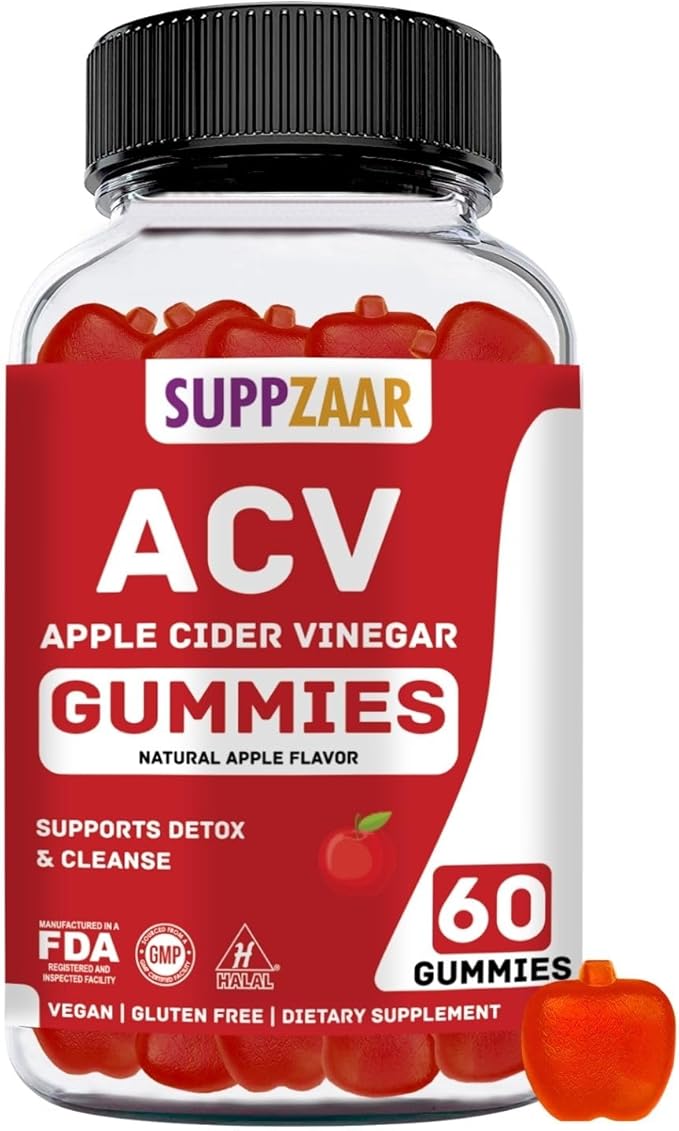 Vegan Apple Cider Vinegar Gummies with The Mother, 500mg 60 Servings - ACV Gummies for Natural Detox & Cleanse Immune System, Digestion - Alternative to Apple Cider Vinegar Capsules