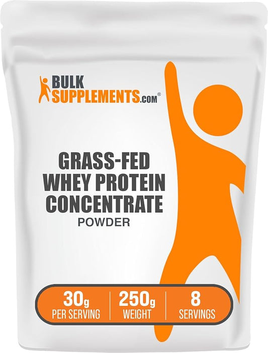BulkSupplements.com Grass Fed Whey Protein Powder - Unflavored Whey Protein Powder, Grass Feed Whey Protein Concentrate - Gluten Free, 30g per Serving, 250g (8.8 oz) (Pack of 1)