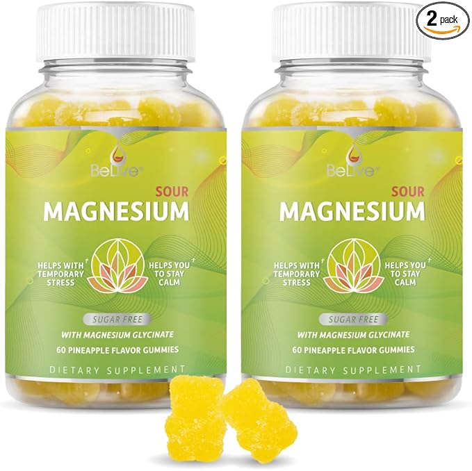 BeLive Magnesium Gummies 200mg - 60 Ct | Magnesium Glycinate Supplements for Relaxation, Stress Relief, and Sleep for Adults & Kids - Tasty and Tangy Pineapple Flavor (2)