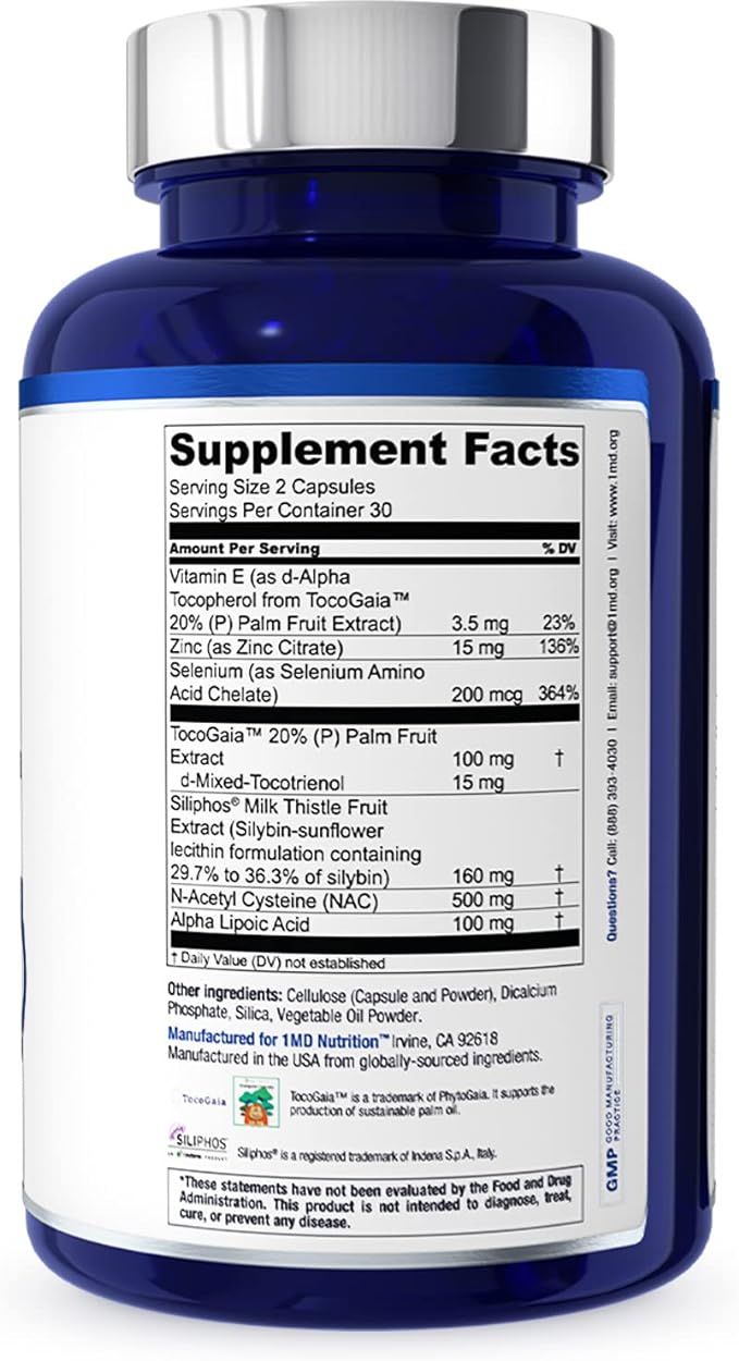 1MD LiverMD - Liver Support Supplement | Siliphos Milk Thistle Extract - Highly Bioavailable, for Liver Support | 60 Capsules (2-Pack)