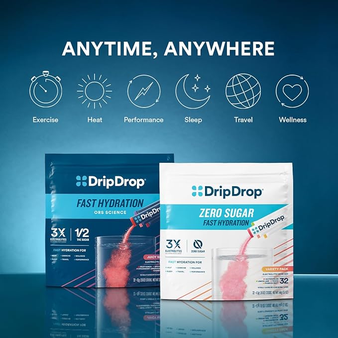 DripDrop Hydration - Lemon Lime - Electrolyte Drink Mix Single Serve Hydration Powder Packets | Non-GMO, Gluten Free, Vegan | 32 Sticks