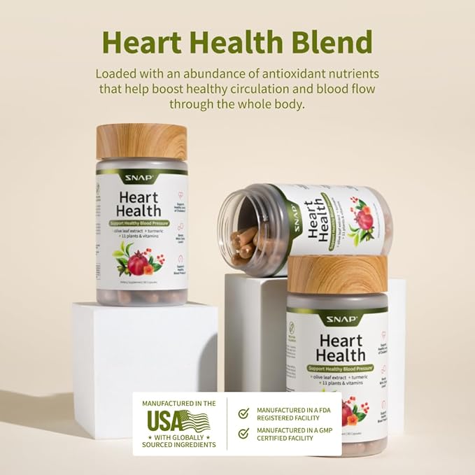 Snap Supplements Heart Health Supplements and Blood Circulation Supplements, 180 Capsules