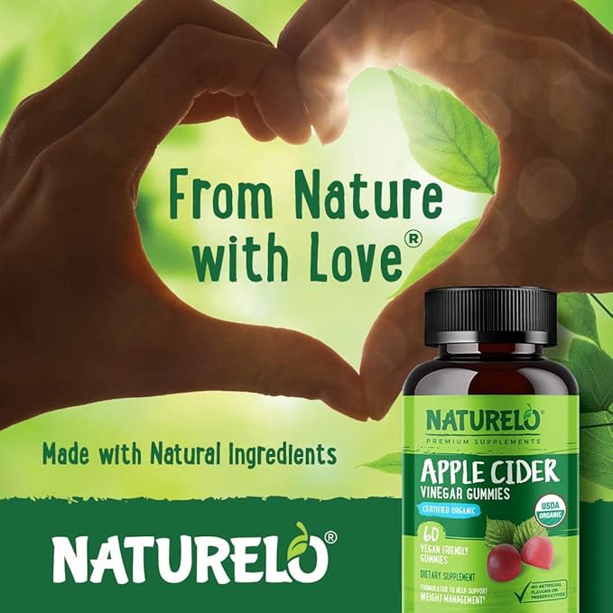 NATURELO Apple Cider Vinegar Gummies, Certified Organic, Vegan - 60 Gummies