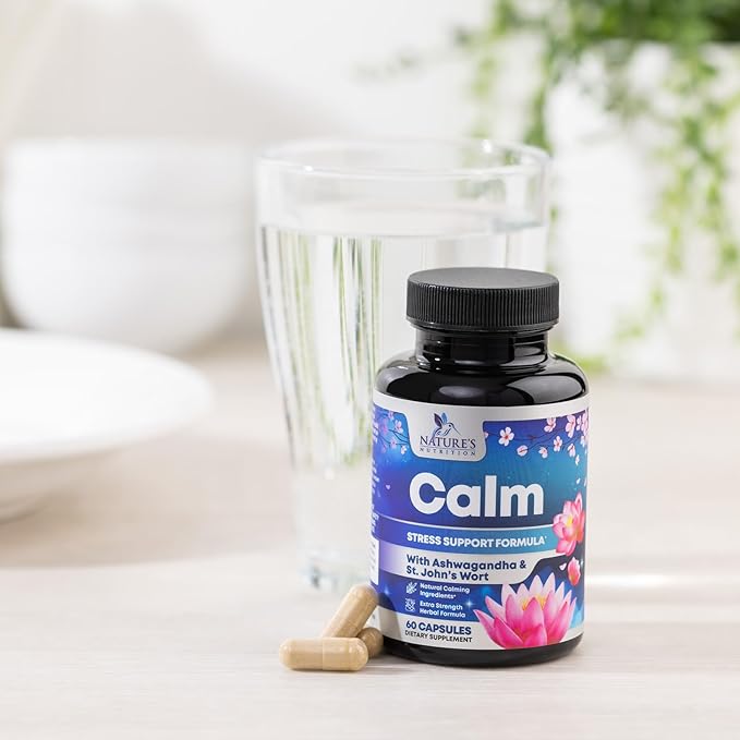 Natural Unwind, Calm, & Relax Support with Ashwagandha, GABA, Magnesium, 5-HTP, L-Theanine & B Vitamins, Natural Focus, Energy & Immune Support - Nature's Non-GMO, Vegan, Gluten Free - 60 Capsules