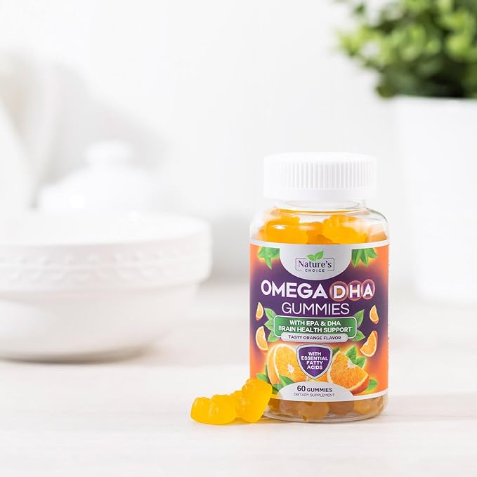 Omega 3 Fish Oil Gummies - Triple Strength Omega 3 Gummy Vitamins, High Absorption EPA & DHA Fatty Acids, for Heart Health & Brain Support, Nature's Fish Oil Supplement, Orange Flavor - 60 Gummies