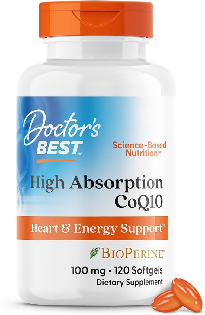 Doctor's Best High Absorption CoQ10 with BioPerine, Gluten Free, Naturally Fermented, Heart Health, Energy Production, 100 mg, 120 Count