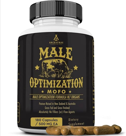 Ancestral Supplements Mofo, Supplements for Men, Support for Test and Energy Levels and Overall Men's Health and Wellness, Non-GMO Grass Fed Beef Organ Supplement with Liver, No Fillers, 180 Capsules