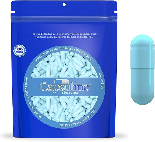 Capsuline Colored Size 0 Empty Vegan Capsules - 1000 Count - Empty Veggie Pill Capsules - DIY Vegetable Capsule Filling - Empty Caps - Kosher and Halal Certified - Non-GMO (Aqua Blue)