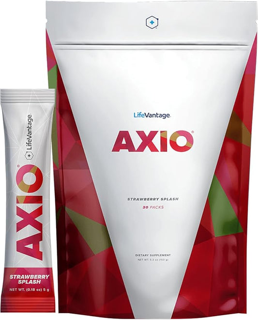 AXIO Regular Energy Drink Powder, Strawberry Splash, 30 Packets, Instant Energy Powder, Energy Supplement in a Drink Mix, w/B Vitamins, DMAE, L-Theanine, Quercetin, Green Tea & Pine Bark Extract
