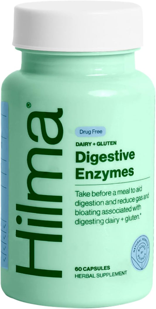 Hilma Digestive Enzymes for Women – Bloating Relief with Turmeric, Dandelion Root & Gluten Digestive Enzymes – Natural Gluten & Dairy Relief Pills – 60 Vegan Capsules
