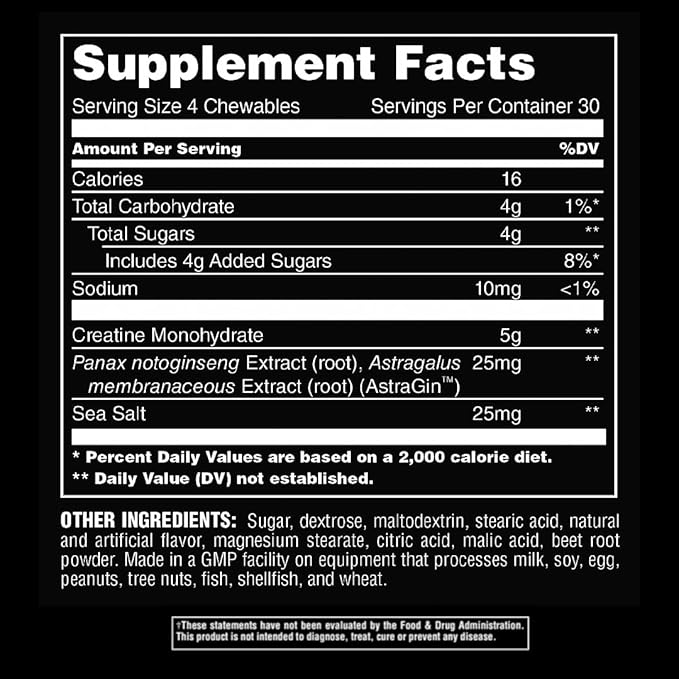 Animal Creatine Chews Tablets - Enhanced Creatine Monohydrate with AstraGin to Improve Absorption, Sea Salt for Added Pumps, Delicious and Convenient Chewable Tablets - Fruit Punch