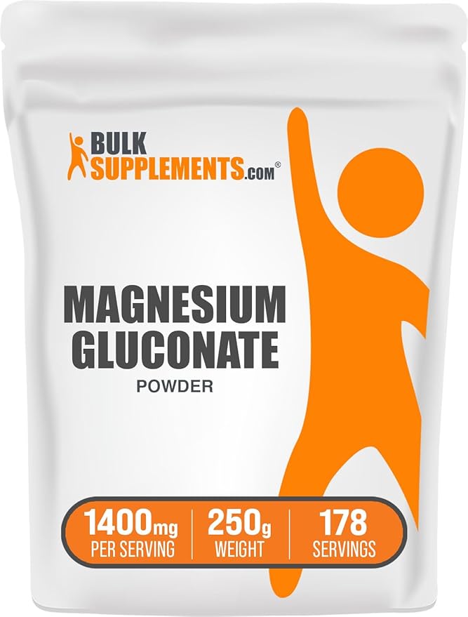 BulkSupplements.com Magnesium Gluconate Powder - Magnesium Gluconate Supplement, Essential & Gluten Free - 1400mg (75mg of Magnesium) per Serving, 250g (8.8 oz) (Pack of 1)