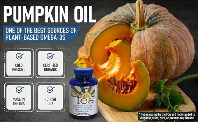 Omega 3 6 Parent EFA Fish Oil Alternative, Organic Plant Based, Vegetarian, Burpless, No Fishy Aftertaste (120 Soft Gels) by YES Your Essential Supplements. Made in USA.
