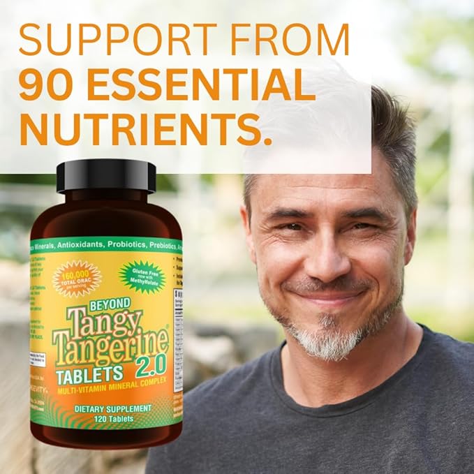 Youngevity Beyond Tangy Tangerine 2.0 Multi-Vitamin & Mineral Complex - Made with Natural & Whole Foods | 160,000 ORAC | 120 Tablets | 1 Bottle