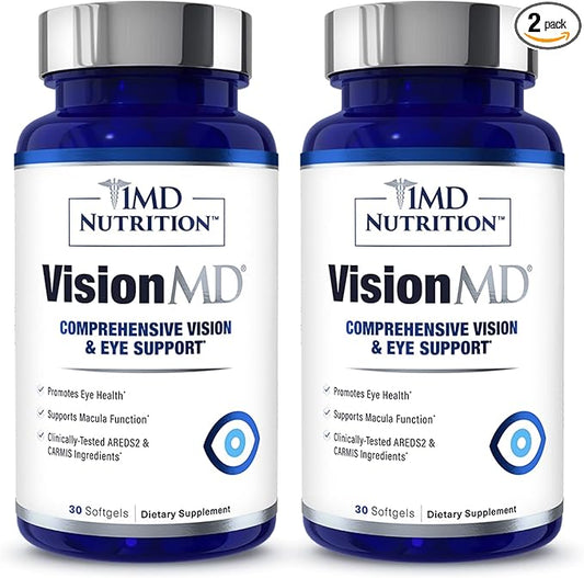 1MD Nutrition VisionMD Eye Vitamin CARMIS - with OptiLut Lutein & Zeaxanthin | Supports Vision Health, Everyday Eye Strain, & Occasional Dry Eye | 60 Softgels (2-Pack)