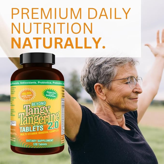 Youngevity Beyond Tangy Tangerine 2.0 Multi-Vitamin & Mineral Complex - Made with Natural & Whole Foods | 160,000 ORAC | 120 Tablets | 1 Bottle