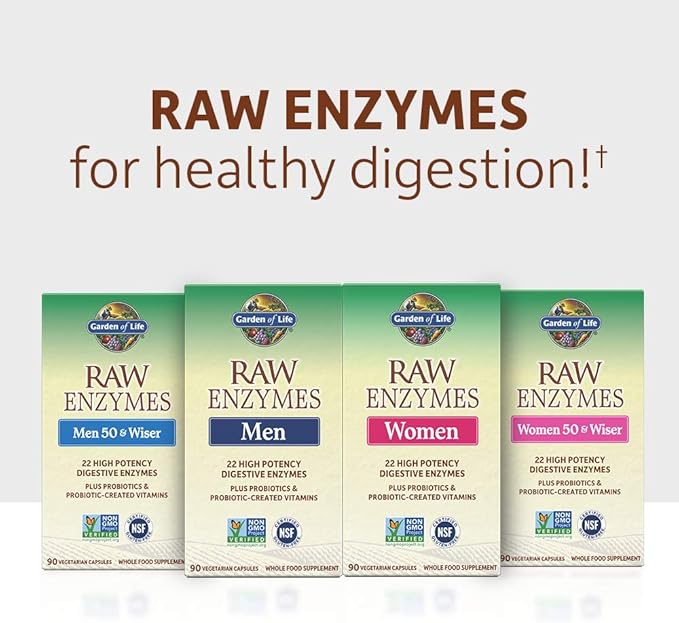 Garden of Life 22 Digestive Enzymes for Women with Bromelain, Papain, Lipase & Lactase Plus Probiotics & Vitamins B12, Biotin & Zinc – RAW Enzymes – Non-GMO, Gluten-Free, Vegetarian, 90 Capsules