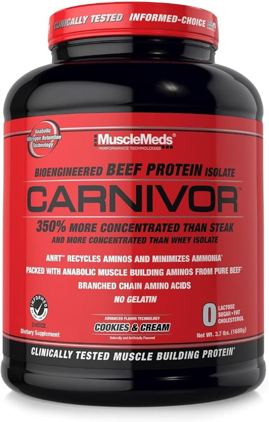 MuscleMeds Carnivor Beef Protein Isolate Powder, Cookies & Cream, 56 Servings, 1680 Gram, 59.2 Ounce, 3.7 Pound