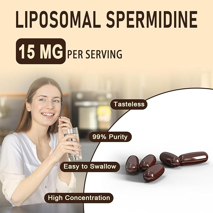 Spermidine Supplement 15 MG - 99% Purity, High Absorption, 1500 mg Fermented Wheat Germ Extract with Zinc & Thiamin, Spermidine for Men & Women - Cellular Renewal, Aging Defense, Energy, 360 Softgels