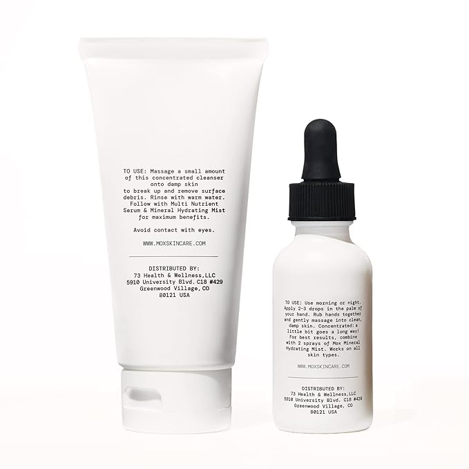 Mox Skincare Starter Set (2 pc set) | Daily Face Care Set Includes Mint Exfoliating Face Cleanser + Nutrient Hydrating Serum | Anti-Aging for Fine Lines & Wrinkles