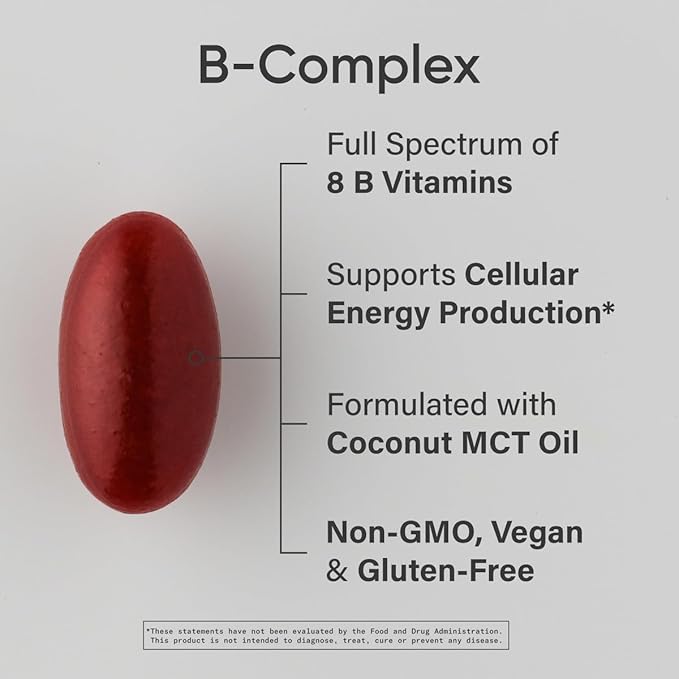 Sports Research Vitamin B-Complex - Full Spectrum of B Vitamins - Plant-Based Vegan-Friendly Formula - 60 Veggie Softgels