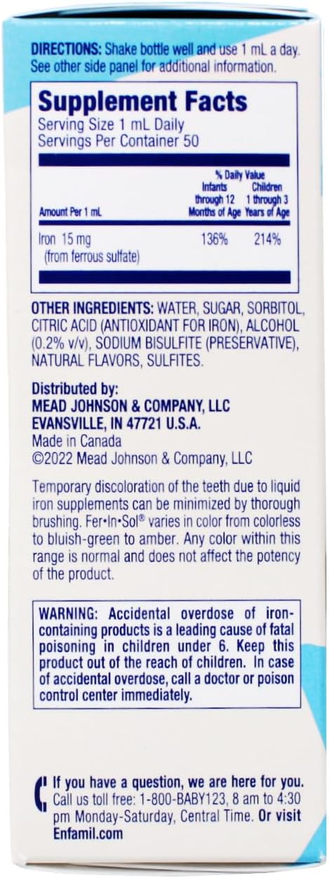 Enfamil Fer-In-Sol Iron Supplement Drops for Infants & Toddlers, Supports Brain Development, 50 mL Dropper Bottle, Pack of 2