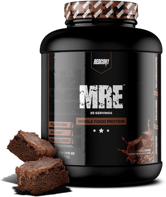 REDCON1 MRE Protein Powder, Fudge Brownie - Meal Replacement Protein Blend Made with MCT Oil & Whole Foods - Protein with Natural Ingredients to Aid in Muscle Recovery (25 Servings)