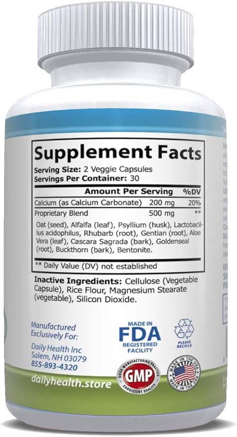 Daily Colon Cleanse 700mg All Natural 10 Herbs, Vegan Friendly 180 Capsules Fiber, Alfalfa, Aloe Vera, Rhubarb, Gentian, Buckthorn, Goldenseal, Lactobacillus acidophilus