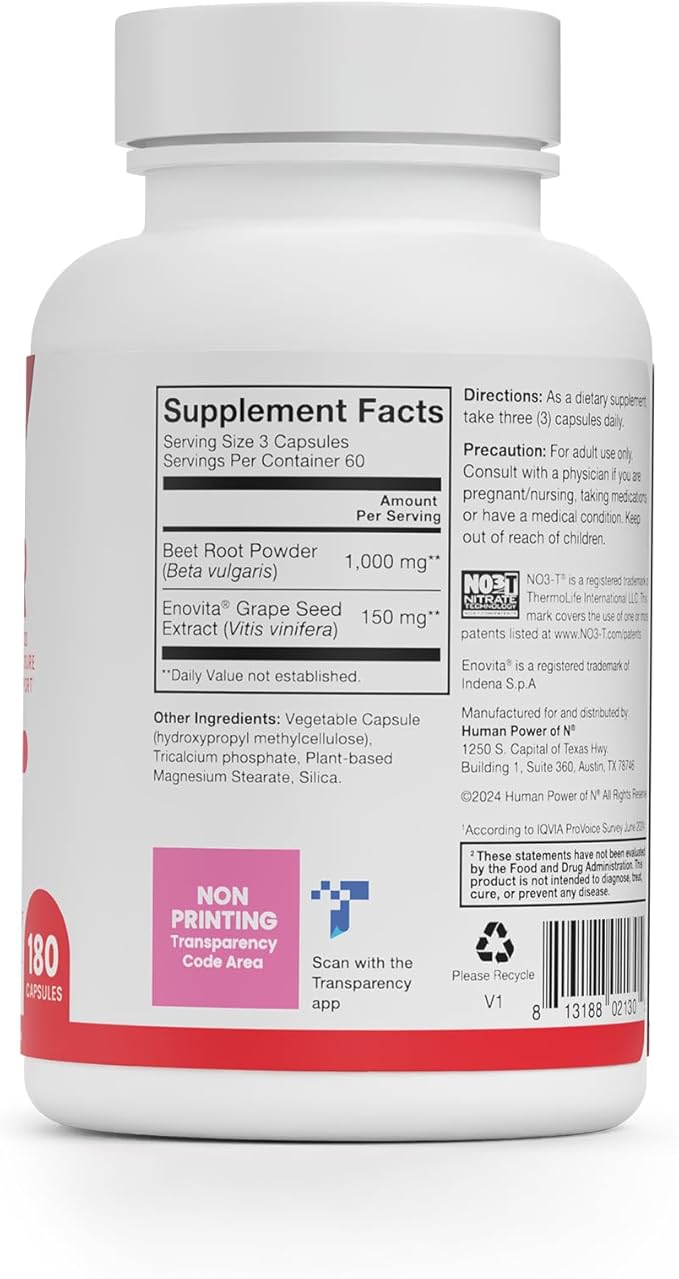humanN SuperBeets Beet Root Capsules Quick Release 1000mg, Helps Support Nitric Oxide Production, Blood Pressure, Heart Health, Contains Non-GMO Beetroot Powder, Studied Antioxidants 180 Count