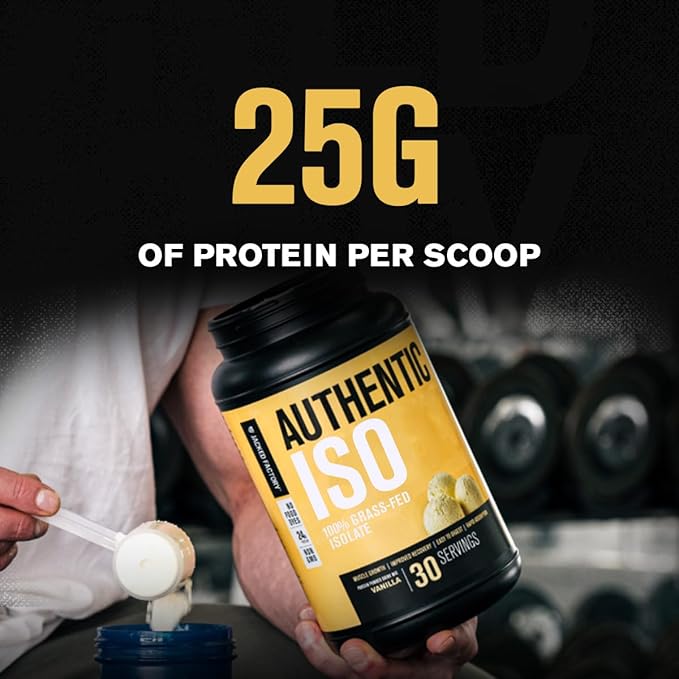 Jacked Factory Authentic ISO Grass Fed Whey Protein Isolate Powder - Low Carb, Non-GMO Muscle Building Protein w/No Fillers, Mixes Perfectly for Post Workout Recovery, Vanilla - 2LB, 30 SV