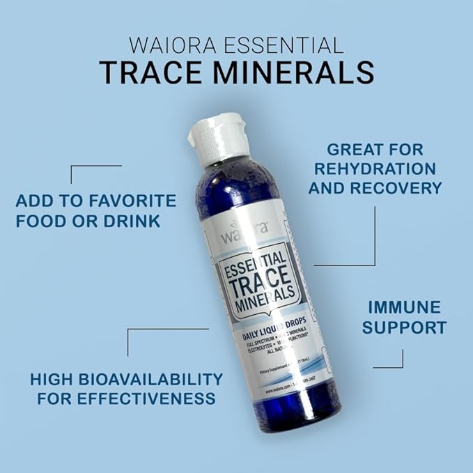Waiora Essential Trace Minerals | Help Replenish Key Trace Minerals | 60+ Ionic Trace Minerals | Support Body’s Essential Functions, pH Balance | Plus Electrolytes for Hydration (3 Bott /144 serv)