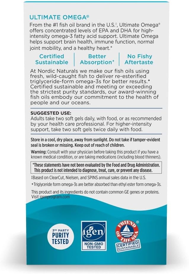 Nordic Naturals Ultimate Omega, Lemon Flavor - 180 Soft Gels - 1280 mg Omega-3 - High-Potency Omega-3 Fish Oil with EPA & DHA - Promotes Brain & Heart Health - Non-GMO - 90 Servings