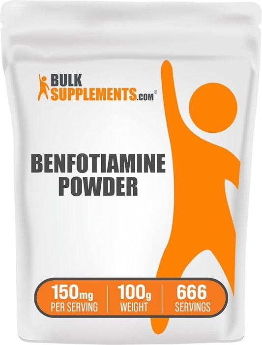 BulkSupplements.com Benfotiamine Powder - Thiamine B1 Supplement, Benfotiamine Supplement - Benfotiamine 150mg, Gluten Free - 150mg per Serving, 100g (3.5 oz) (Pack of 1)
