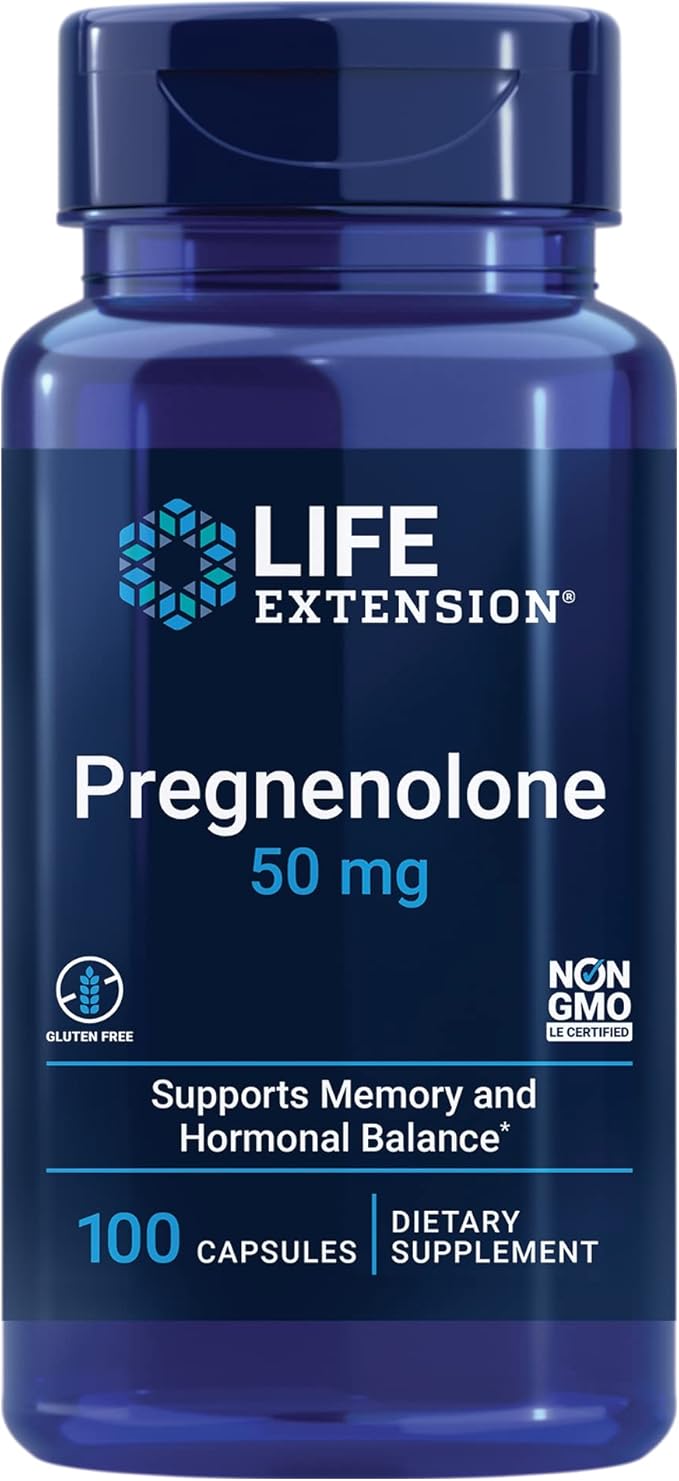 Life Extension Pregnenolone, neurohormone, Promotes Memory Health and Brain Plasticity, Gluten-Free, Non-GMO, 100 Capsules