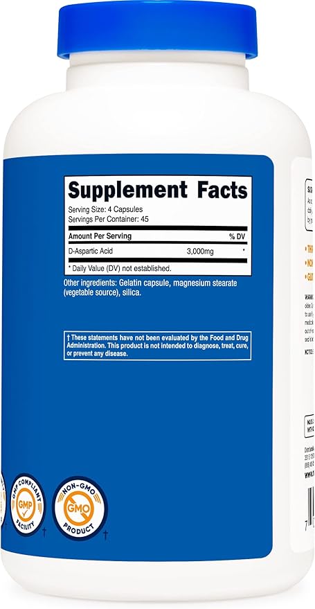 Nutricost D-Aspartic Acid Capsules (180 Caps) (2 Bottles)