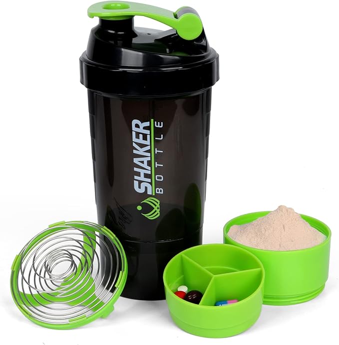 XTK Shaker Bottle 16OZ Protein Shaker Bottles with Mix Ball Portable Sports Water Bottle Leak Proof GYM Cup for Protein Mixes with Powder Storage & Pill Organizer, Idea for Pre Workout,BPA Free(green)