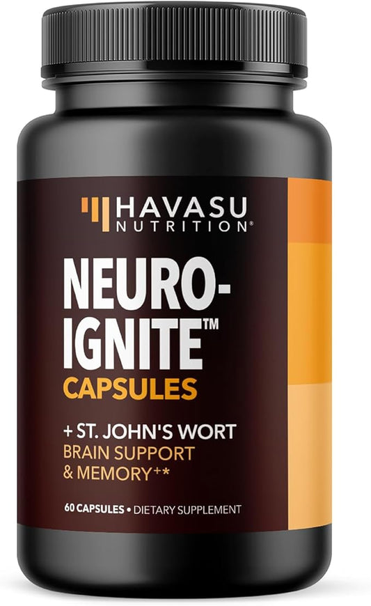 NeuroIgnite Brain Supplements for Memory and Focus Support with St Johns Wort & Ginkgo Biloba - Nootropics Brain Support Supplement - Cognitive & Memory Supplement for Brain Health - 2 Month Supply