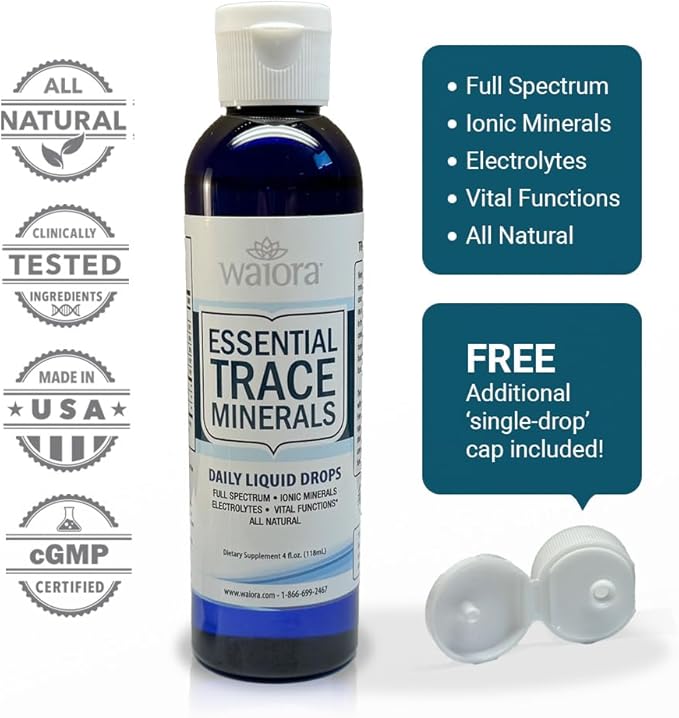 Waiora Essential Trace Minerals | Help Replenish Key Trace Minerals | 60+ Ionic Trace Minerals | Support Body’s Essential Functions, pH Balance | Plus Electrolytes for Hydration (3 Bott /144 serv)