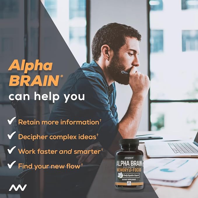 ONNIT Alpha Brain Nootropic Brain Supplement for Men & Women | Memory, Mental Clarity & Cognitive Improvement | Focus Capsules with L-Theanine, Vitamin B6 & Phosphatidylserine (30 Count)