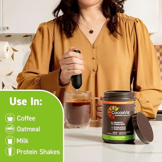CocoaVia Cardio Health Cocoa Powder, 60 Servings, 500mg Cocoa Flavanols, Support Heart Health, Boost Nitric Oxide, Improve Circulation, Energy, Preworkout, Vegan, Dark Chocolate Cacao