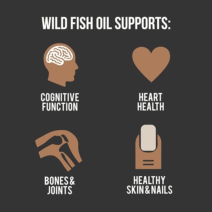 Wild Foods Fish Oil Omega 3 Supplements | 1600 mg | Highly-Potent: DPA, DHA, EPA | Burpless, Odorless, Non-GMO, Gluten Free | For Brain & Heart Health, Joint Support | 60 Capsules (1 pk) | 30 Servings