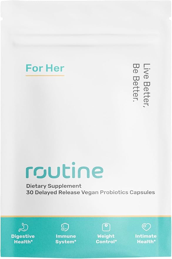 Routine Women's Daily Probiotics for Digestive and Feminine Health - 24 Billion CFU 30 Capsules - Dairy Free Organic Probiotics for Women - Free Glass Jar